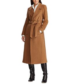 Женское длинное пальто с запахом и поясом из смесовой шерсти Lauren Ralph Lauren, тан/бежевый