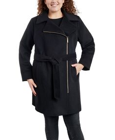 Женское асимметричное пальто с запахом и поясом больших размеров больших размеров Michael Kors, черный