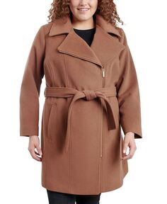Женское асимметричное пальто с запахом и поясом больших размеров больших размеров Michael Kors, коричневый