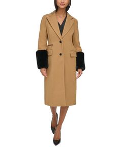 Женское пальто с манжетами из искусственного меха KARL LAGERFELD PARIS, тан/бежевый