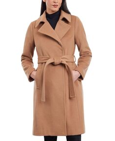 Женское пальто с запахом и поясом из смесовой шерсти Michael Kors, тан/бежевый