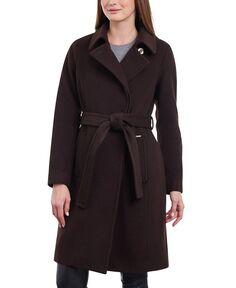 Женское пальто с запахом и поясом из смесовой шерсти Michael Kors, коричневый