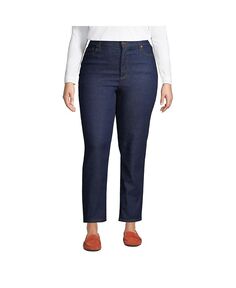 Женские синие джинсы больших размеров с прямой талией и высокой посадкой до щиколотки Lands&apos; End, синий
