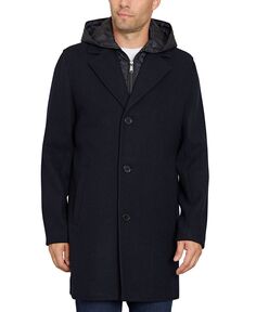 Мужское однобортное пальто со стеганым нагрудником Sam Edelman, синий