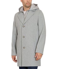 Мужское однобортное пальто со стеганым нагрудником Sam Edelman, серый