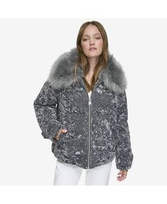 Женское бархатное пуховое пальто Charleroi Crushed Andrew Marc Black Label, серый