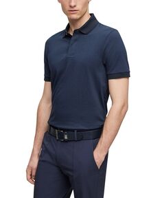 Мужская рубашка-поло приталенного кроя с микро-узором Hugo Boss, синий
