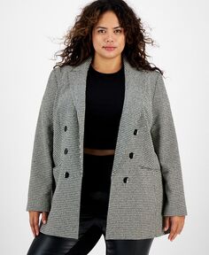Двубортный пиджак больших размеров из искусственного меха с узором «гусиные лапки» Bar III, черный
