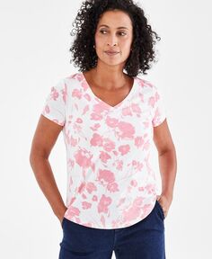 Женская футболка с V-образным вырезом и короткими рукавами с принтом Style &amp; Co, цвет Pink Floral