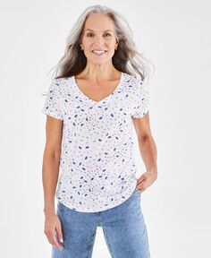 Женская футболка с V-образным вырезом и короткими рукавами с принтом Style &amp; Co, цвет Whity Ditsy Floral