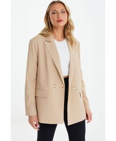 Женский тканый двубортный пиджак оверсайз по индивидуальному заказу QUIZ, тан/бежевый