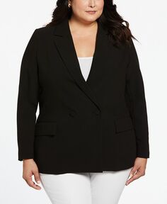 Двубортный пиджак из габардина больших размеров ELLA Rafaella, черный