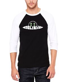Мужская бейсбольная футболка с надписью «Believe UFO» реглан LA Pop Art, черный