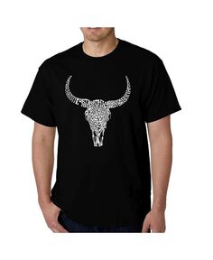 Мужская футболка с рисунком Word Art — Техасский череп LA Pop Art, серый