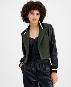 Женский укороченный университетский пиджак смешанной техники Avec Les Filles, зеленый