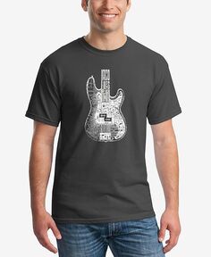 Мужская футболка с изображением бас-гитары Word Art LA Pop Art, серый