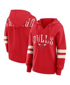 Женский красный рваный пуловер с капюшоном Chicago Bulls Bold Move Dolman с v-образным вырезом и логотипом Fanatics, красный