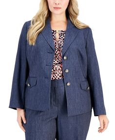 Джинсовый пиджак больших размеров с тремя пуговицами и длинными рукавами Kasper, синий