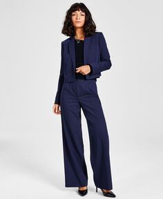 Женский укороченный пиджак в тонкую полоску с открытым передом Calvin Klein, синий