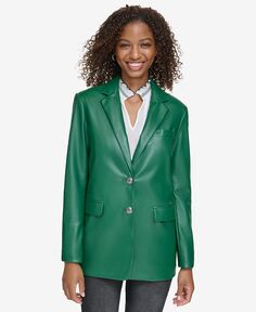 Женский пиджак из искусственной кожи на пуговицах спереди KARL LAGERFELD PARIS, зеленый
