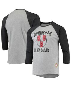 Мужская футболка цвета реглан с надписью Heather Grey, Black Birmingham Black Barons Negro League, рукав 3/4 Stitches, серый