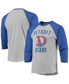 Мужская футболка цвета реглан с надписью «Heather Grey», Royal Detroit Stars Negro League, рукав 3/4 Stitches, серый