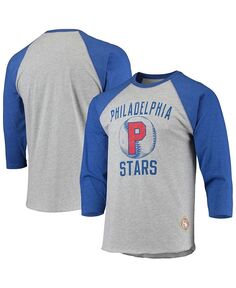Мужская футболка цвета реглан с надписью «Heather Grey», Royal Philadelphia Stars Negro League, рукав 3/4 Stitches, серый