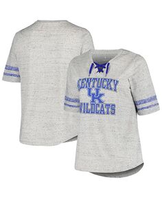 Женская полосатая футболка больших размеров на шнуровке цвета «хизер серая» с эффектом потертости Kentucky Wildcats Profile, серый