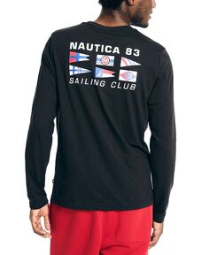 Мужская футболка классического кроя с графическим логотипом и длинными рукавами Nautica, черный