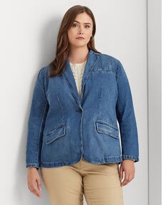 Джинсовый пиджак больших размеров на одной пуговице Lauren Ralph Lauren, синий