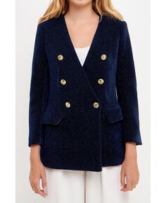 Женский структурированный фактурный пиджак без лацканов English Factory, синий