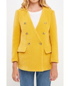 Женский структурированный фактурный пиджак без лацканов English Factory, желтый