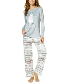 Женский комплект из футболки с длинными рукавами и пижамных брюк Bouquet Skaters Hue, цвет Alloy