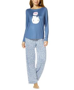 Женский комплект из футболки с длинными рукавами и пижамных брюк Bouquet Skaters Hue, синий
