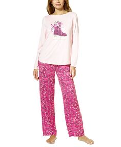 Женский комплект из футболки с длинными рукавами и пижамных брюк Bouquet Skaters Hue, розовый