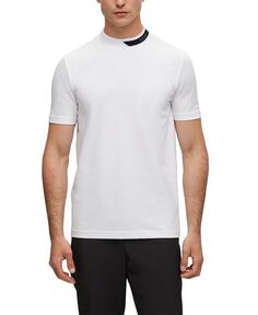 Мужская футболка с жаккардовым воротником в полоску с логотипом Hugo Boss, белый