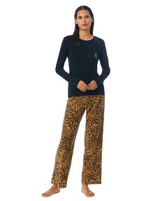 Женские 2 шт. Пижамный комплект с трикотажным верхом и флисовыми штанами Lauren Ralph Lauren, мультиколор