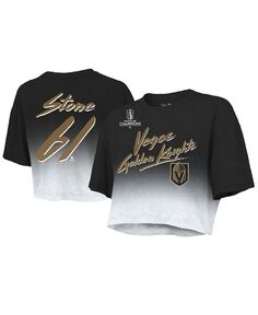 Женская укороченная футболка с именем и номером чемпионов Кубка Стэнли 2023 Mark Stone Black Vegas Golden Knights с именем и номером Majestic, черный