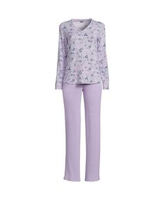 Женский уютный пижамный комплект из двух предметов: топ с длинными рукавами и брюки Lands&apos; End, фиолетовый