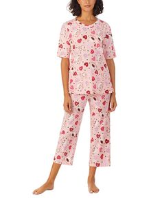 Женские 2 шт. Укороченный пижамный комплект с принтом Cuddl Duds, розовый