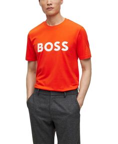 Мужская футболка с резиновым принтом и логотипом Hugo Boss, оранжевый