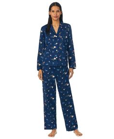 Женский комплект из топа с длинными рукавами с цветочным принтом и пижамных брюк Lauren Ralph Lauren, синий