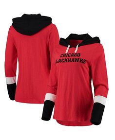 Женская красная футболка с длинным рукавом и худи Chicago Blackhawks Passing Play G-III 4Her by Carl Banks, красный
