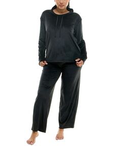 Женские 2 шт. Велюровый пижамный комплект с капюшоном Roudelain, черный