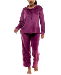 Женские 2 шт. Велюровый пижамный комплект с капюшоном Roudelain, фиолетовый