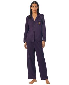 Женские 2 шт. Атласный пижамный комплект Lauren Ralph Lauren, фиолетовый