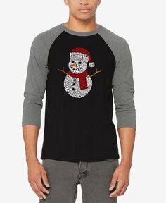 Мужская бейсбольная футболка с надписью «Рождественский снеговик» реглан и надпись Art LA Pop Art, серый