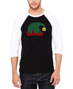 Мужская рождественская шляпа эльфа реглан, бейсбольная футболка с надписью Word Art LA Pop Art, черный