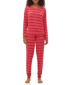 GapBody женские, 2 шт. Упакованный пижамный комплект для бега с длинными рукавами GAP, цвет Rosehip With Red Stripe