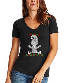Женская футболка с v-образным вырезом и надписью «Рождественский эльф» LA Pop Art, черный